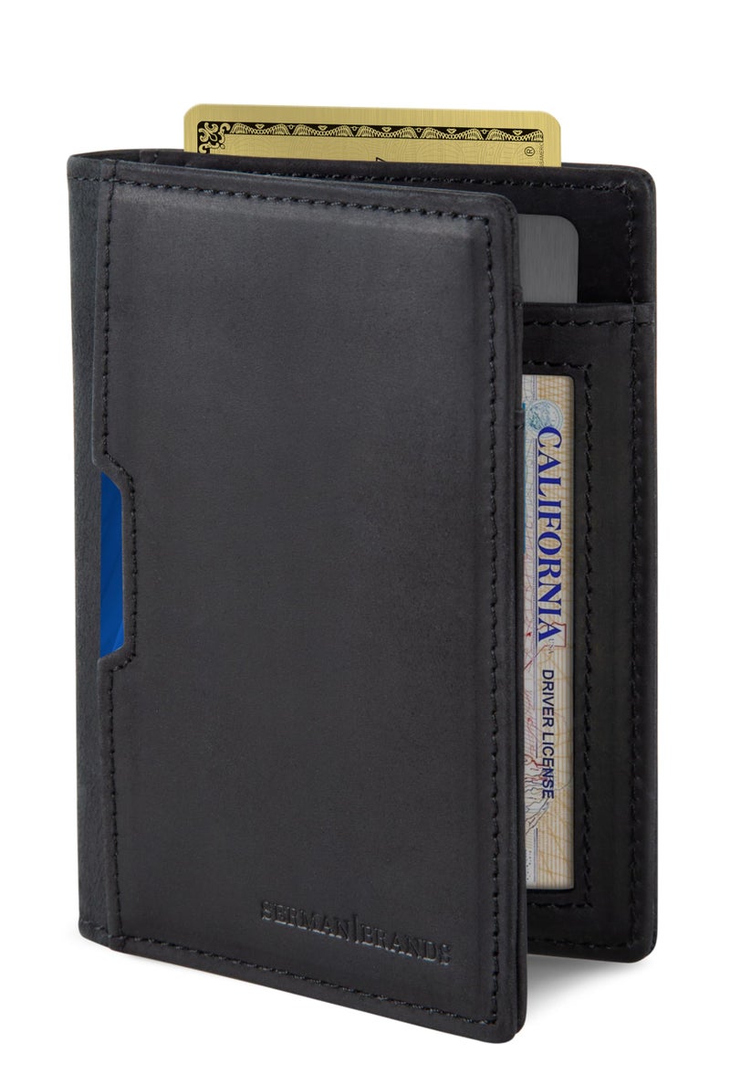 SERMAN BRANDS - Wallets for Men Slim Mens leather RFID Blocking Minimalist Card Front Pocket Bifold Travel Thin (Charcoal Black 5.0) - Image 1